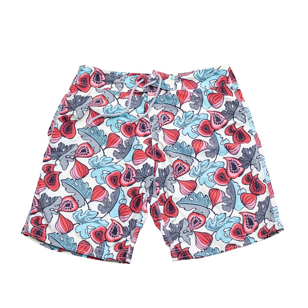 Vilebrequin Mens XL Moorea Swim Trunks Fig Leaf Print Blue Red Board Shorts